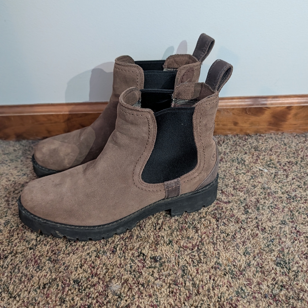 Suede Chelsea Pull-On Boots in Brown